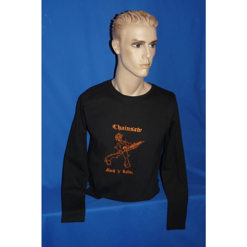 Besticktes Langarmshirt Chainsaw Rock n Roller für Damen