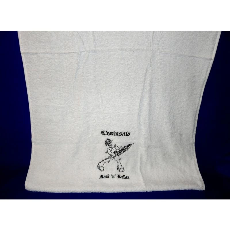 Besticktes Duschtuch Chainsaw Rock n Roller